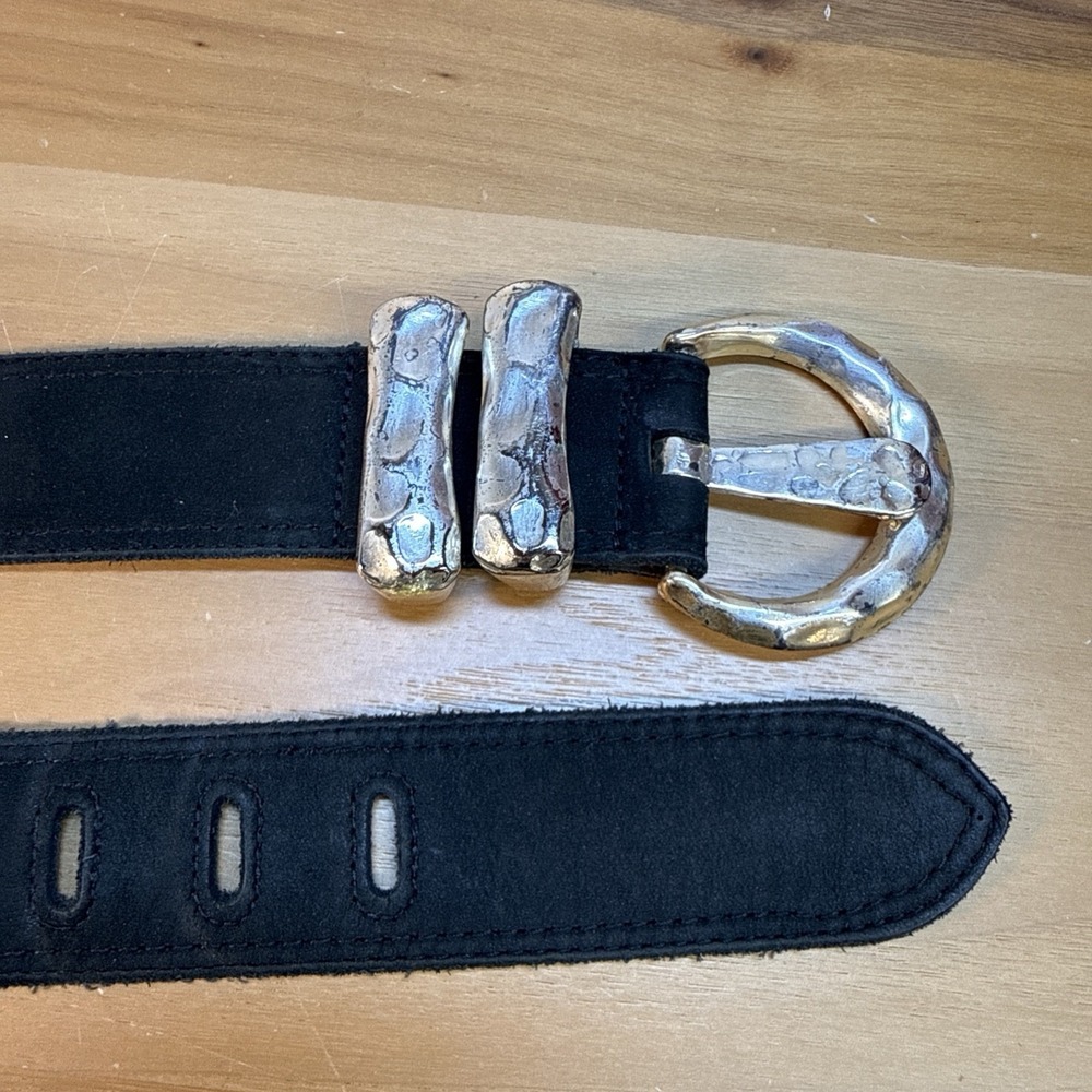 Vintage Express Compagnie Internationale Black Leather Suede Silver Belt Sz M